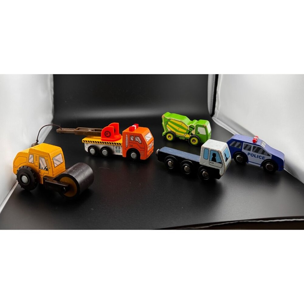 Wooden Madison Joseph Battat Construction Vehicles‎ Police Trucks Vintage- READ